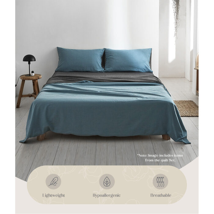 Cosy Club Cotton Bed Sheets Set Blue Grey Cover Double - Image 3