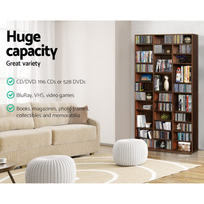 Artiss Bookshelf CD Storage Rack - BERT Brown - Image 4