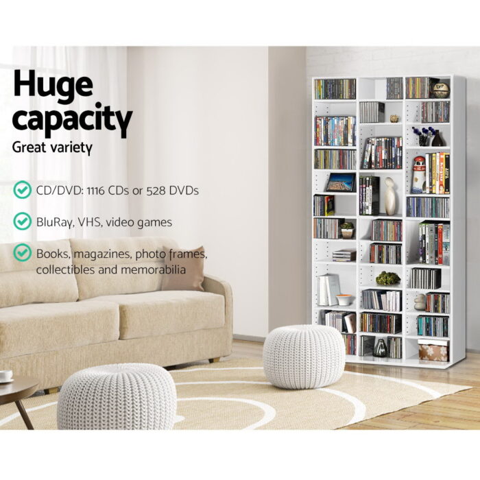 Artiss Bookshelf CD Storage Rack - BERT White - Image 4