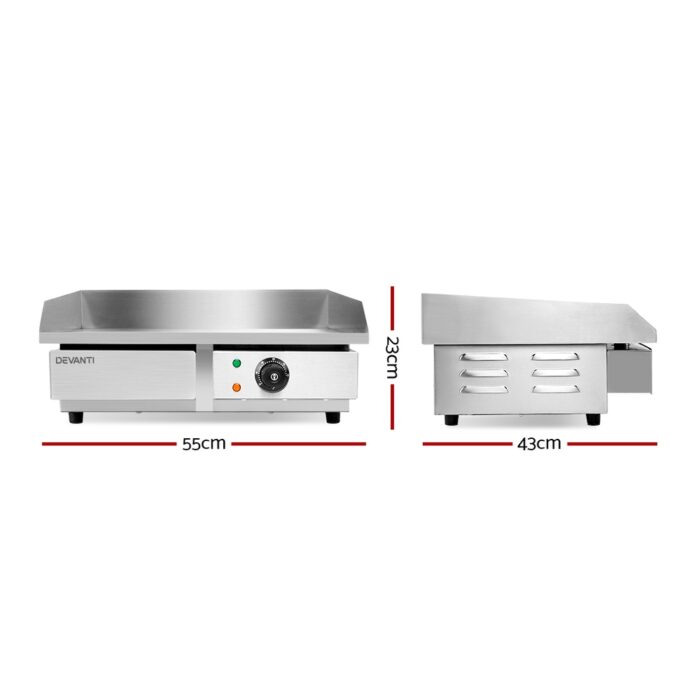 Devanti Commercial Electric Griddle 55cm BBQ Grill Plate 3000W - Image 2
