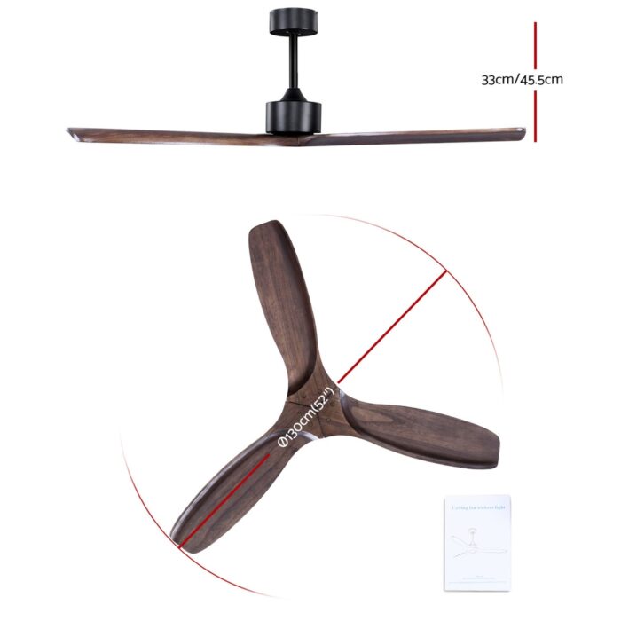 Devanti 52'' Ceiling Fan AC Motor 3 Blades w/Remote - Dark Wood - Image 2