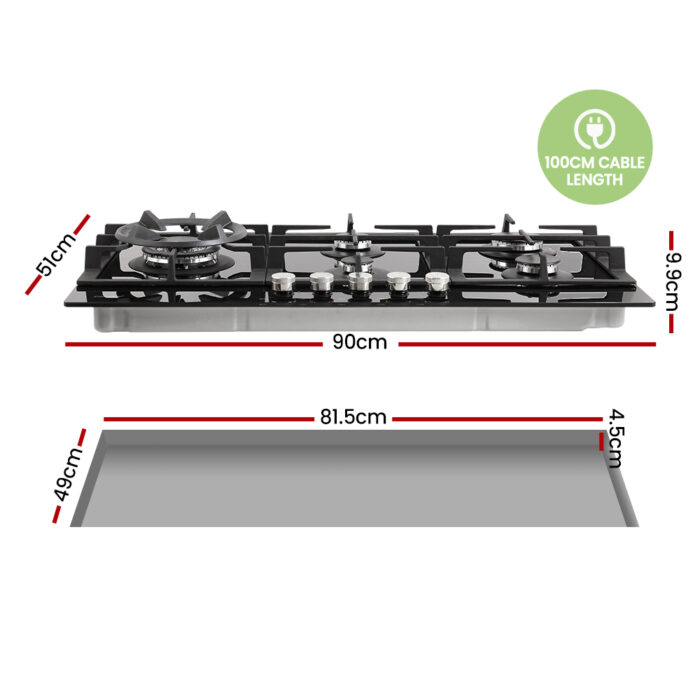 Comfee Gas Cooktop 5 Burner Kitchen Gas Hob Cook Top Trivets Stove Black NG LPG - Image 2