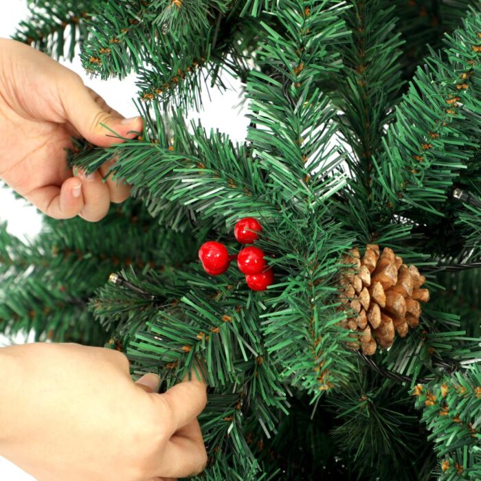 Mazam Christmas Tree 2.4M 8FT Xmas Decorations Green w/ LED Light and Pine Cones - Image 6