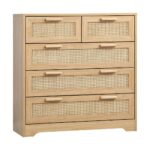 Oikiture 5 Chest of Drawers Tallboy Cabinet Bedroom Clothes Rattan Furniture