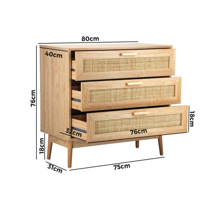 Oikiture 3 Chest of Drawers Clothes Storage Rattan - Image 6