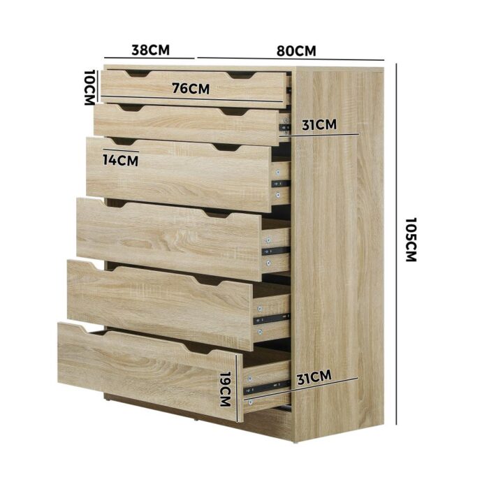 Oikiture 6 Chest of Drawers Tallboy Wooden - Image 4