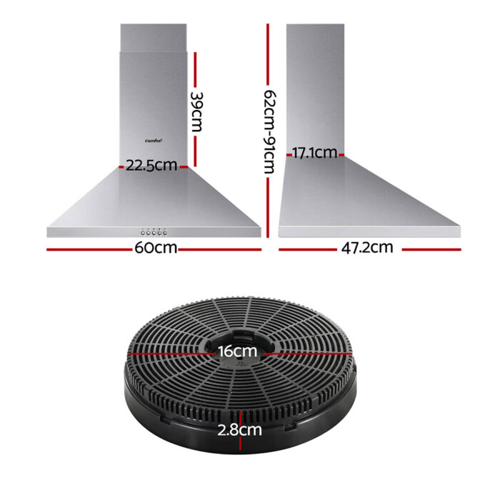 Comfee Rangehood 600mm Stainless Steel Canopy With 2 PCS Filter Replacement Combo - Image 2