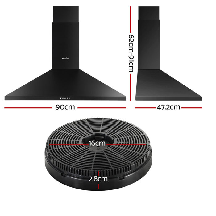 Comfee Rangehood 900mm Home Kitchen Wall Mount Canopy With 2 PCS Filter Replacement - Image 2