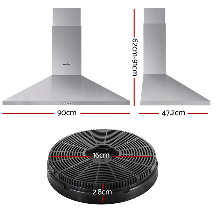Comfee Rangehood 900mm Stainless Steel Canopy With 2 PCS Filter Replacement Combo - Image 2