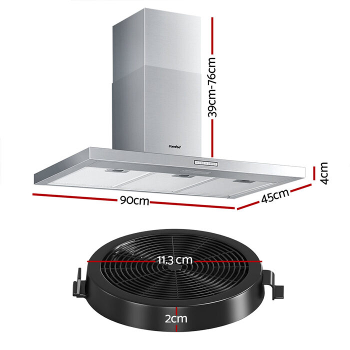 Comfee Rangehood 900mm Stainless Steel Kitchen Canopy With 2 PCS Filter Replacement - Image 2