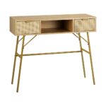 Oikiture Rattan Hall Console Table Hallway Side Desk Entry Display Furniture - Image 2
