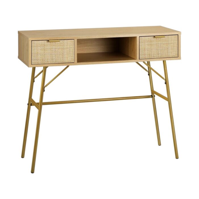 Oikiture Rattan Hall Console Table Hallway Side Desk Entry Display Furniture - Image 2