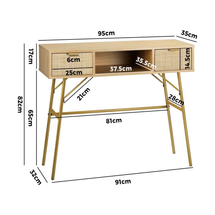 Oikiture Rattan Hall Console Table Hallway Side Desk Entry Display Furniture - Image 6