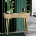 Oikiture Rattan Console Table Hall Table Dressing Desk Hallway Display Furniture - Image 6