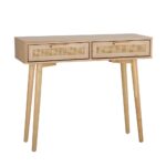 Oikiture Rattan Console Table Hall Table Dressing Desk Hallway Display Furniture - Image 4