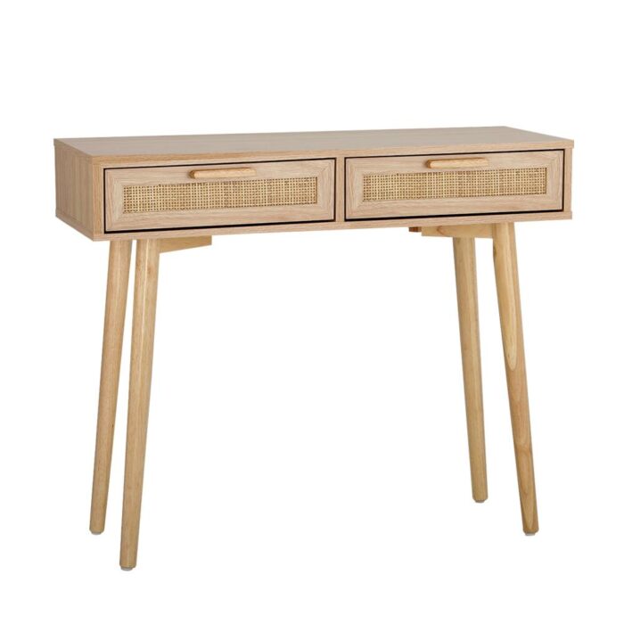 Oikiture Rattan Console Table Hall Table Dressing Desk Hallway Display Furniture - Image 4