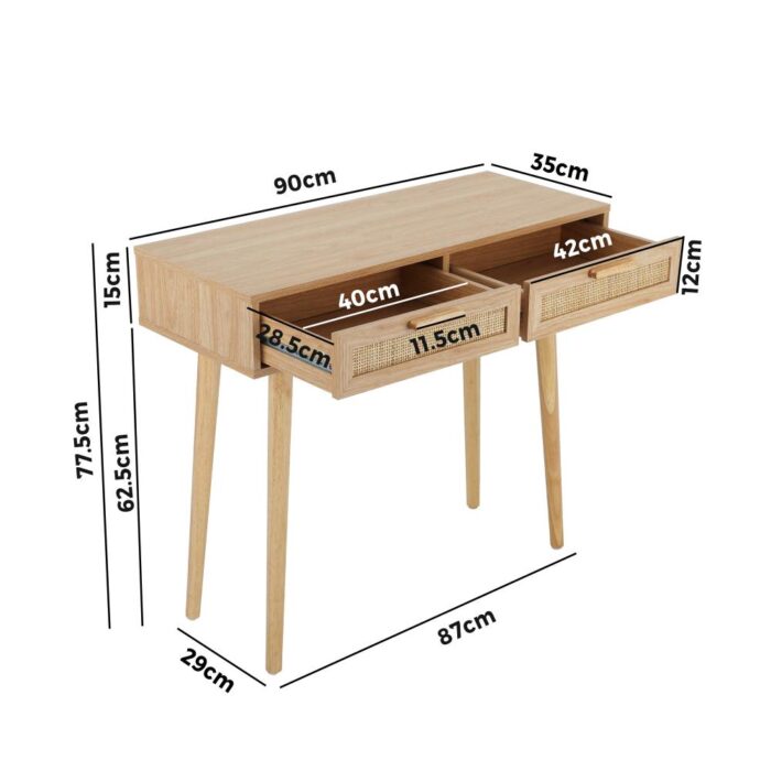 Oikiture Rattan Console Table Hall Table Dressing Desk Hallway Display Furniture - Image 3