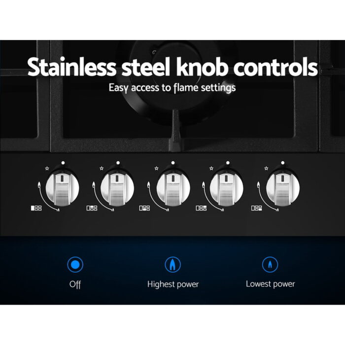 Devanti Gas Cooktop 90cm 5 Burner Black - Image 4