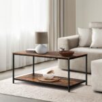 Oikiture Coffee Table Storage Rack 2-Tier Black&Walnut - Image 6