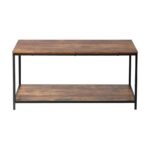 Oikiture Coffee Table Storage Rack 2-Tier Black&Walnut - Image 4
