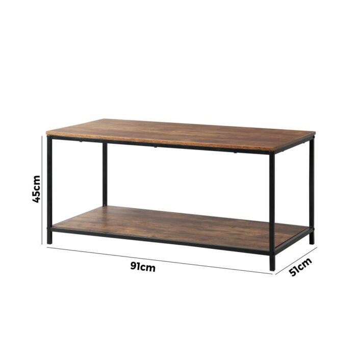 Oikiture Coffee Table Storage Rack 2-Tier Black&Walnut - Image 7