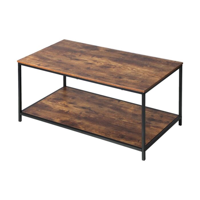 Oikiture Coffee Table Storage Rack 2-Tier Black&Walnut - Image 5