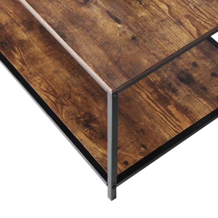 Oikiture Coffee Table Storage Rack 2-Tier Black&Walnut - Image 3