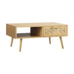 Oikiture Coffee Table Rattan Drawers Storage Shelf Modern Wooden Furniture