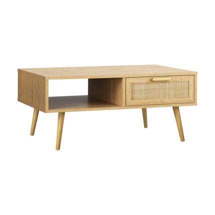 Oikiture Coffee Table Rattan Drawers Storage Shelf Modern Wooden Furniture