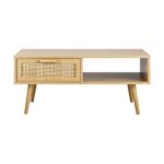 Oikiture Coffee Table Rattan Drawers Storage Shelf Modern Wooden Furniture - Image 6
