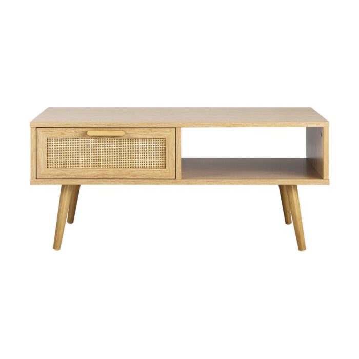 Oikiture Coffee Table Rattan Drawers Storage Shelf Modern Wooden Furniture - Image 6