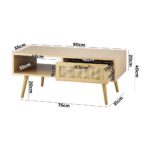 Oikiture Coffee Table Rattan Drawers Storage Shelf Modern Wooden Furniture - Image 4