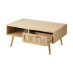 Oikiture Coffee Table Rattan Drawers Storage Shelf Modern Wooden Furniture - Image 5