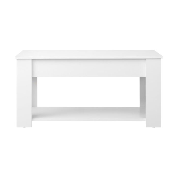 Oikiture Coffee Table with Lift Up Top Storage Space Wooden White - Image 4