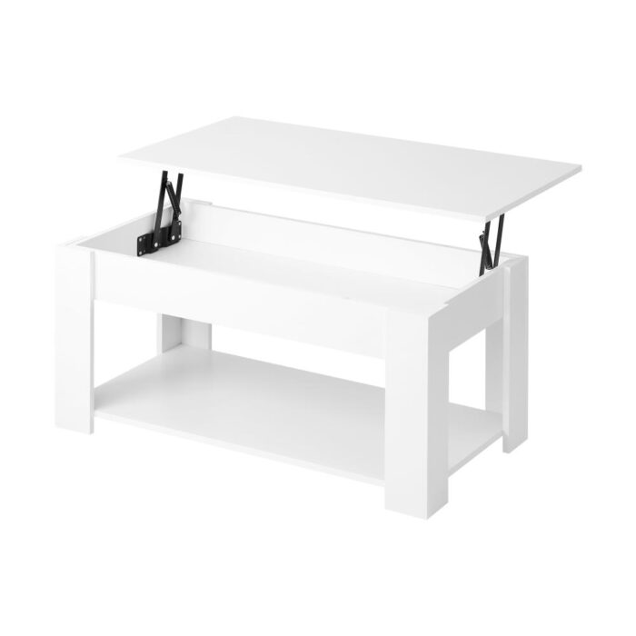 Oikiture Coffee Table with Lift Up Top Storage Space Wooden White - Image 7
