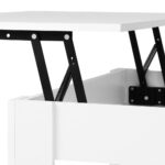Oikiture Coffee Table with Lift Up Top Storage Space Wooden White - Image 3