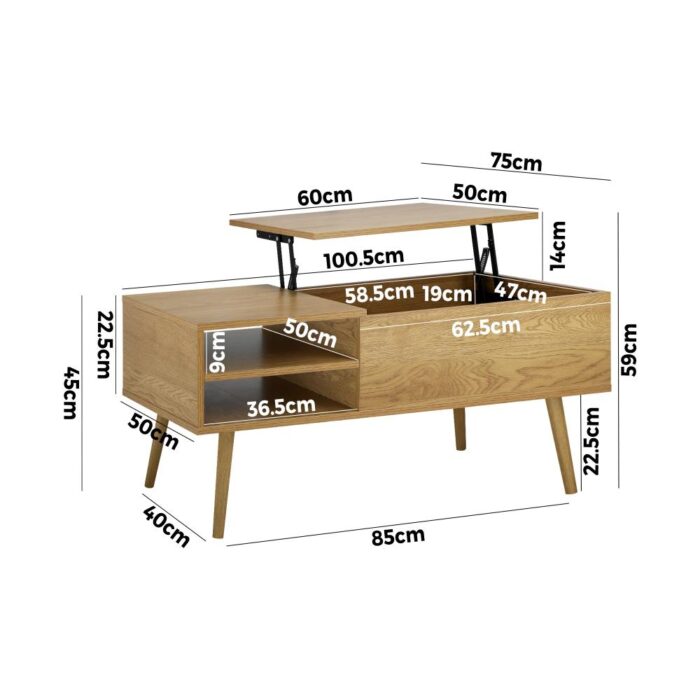 Oikiture Coffee Table Lift Up Top Modern Tables Hidden Book Storage Shelf Wood - Image 5