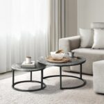 Oikiture Nesting Coffee Table Round Marble Grey & Black - Image 7