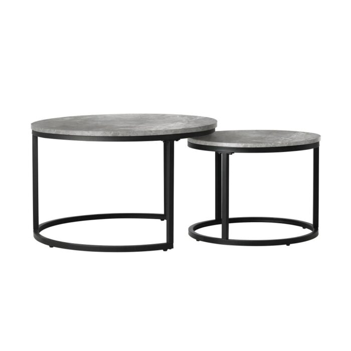 Oikiture Nesting Coffee Table Round Marble Grey & Black - Image 3