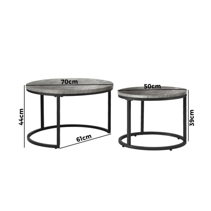 Oikiture Nesting Coffee Table Round Marble Grey & Black - Image 6