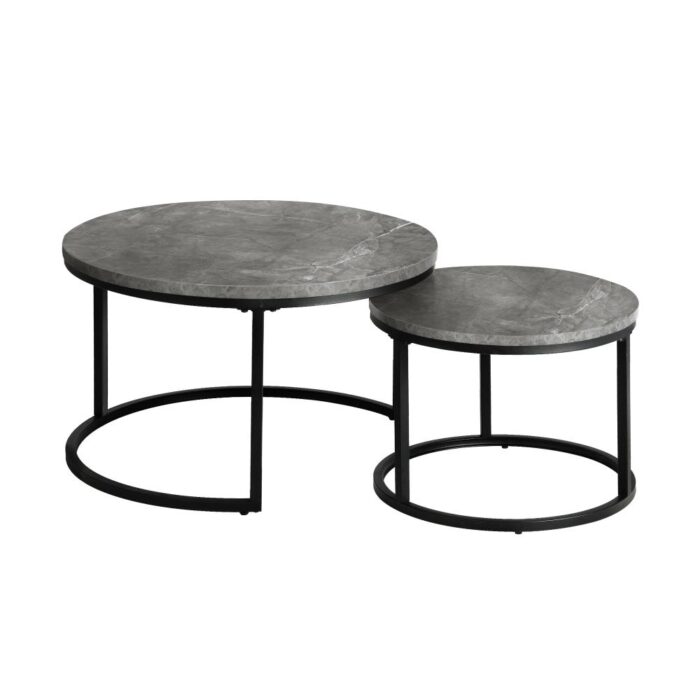 Oikiture Nesting Coffee Table Round Marble Grey & Black - Image 2