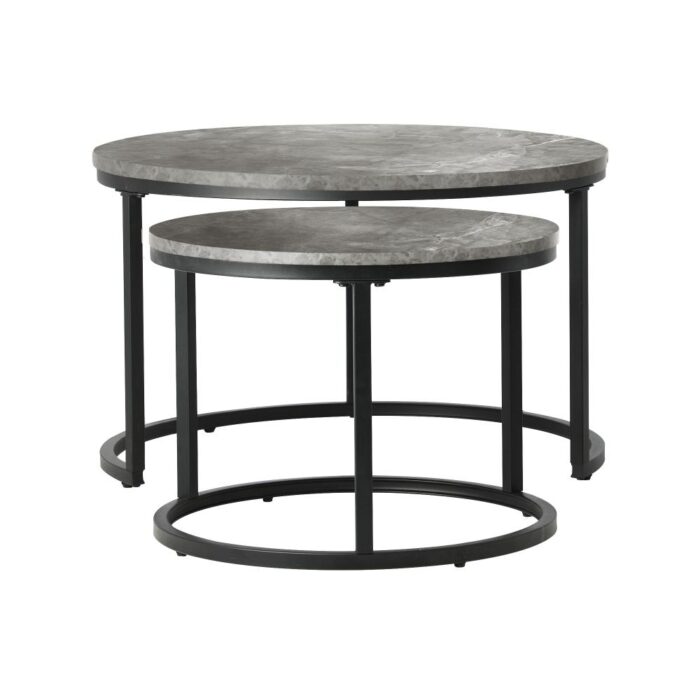 Oikiture Nesting Coffee Table Round Marble Grey & Black - Image 4