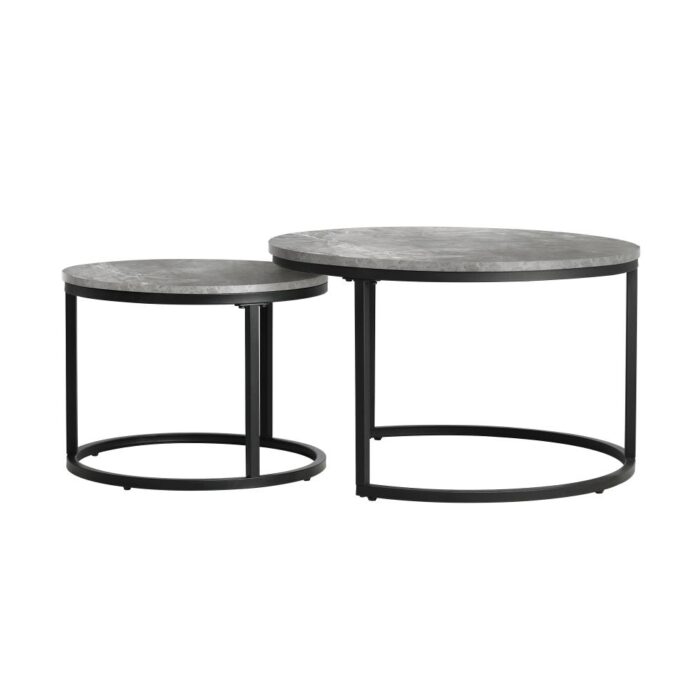 Oikiture Nesting Coffee Table Round Marble Grey & Black - Image 5
