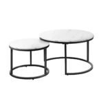 Oikiture Set of 2 Coffee Table Round Marble Nesting Side End Table Furniture