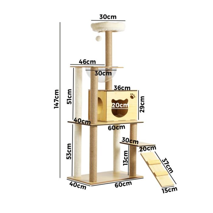 Alopet Cat Tree Wooden Scratching Post Condo 147cm - Image 4