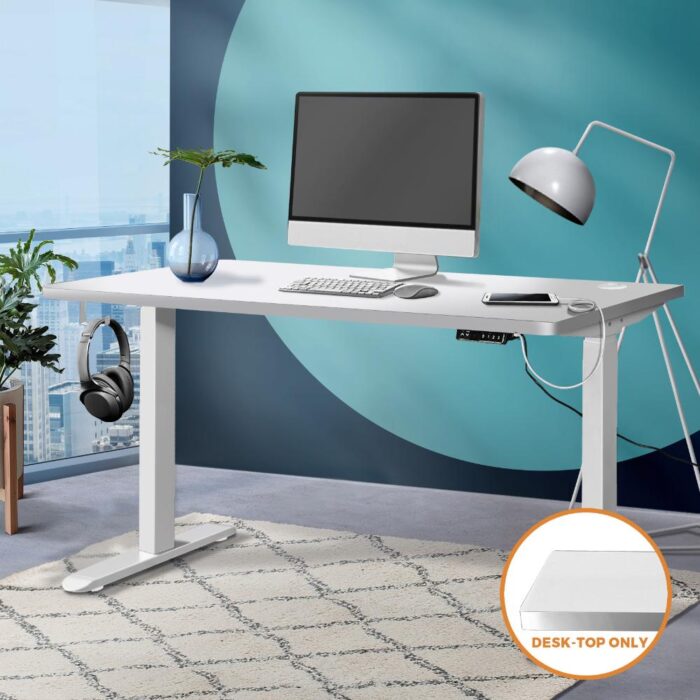 Oikiture Standing Desk Top with Drilled Hole White 140x70cm - Image 2