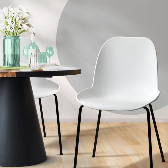 Oikiture Dining Chairs Kitchen Chair Exclusive Lounge Room Metal Plastic Whitex2 - Image 2