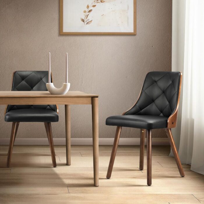 Oikiture Wooden Dining Chairs Padded Seat x2 Black - Image 2