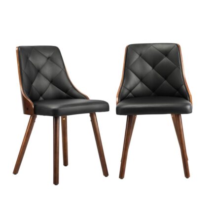 Oikiture Wooden Dining Chairs Padded Seat x2 Black