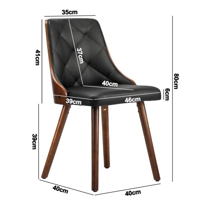 Oikiture Wooden Dining Chairs Padded Seat x2 Black - Image 3